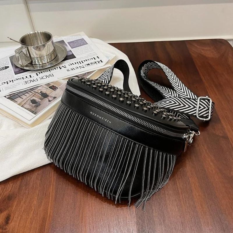 sac banane en cuir de luxe pour femme avec franges
