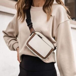 Sac banane cuir beige en bandoulière
