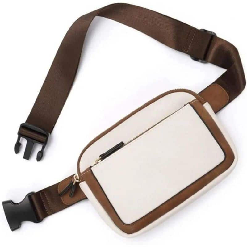 Sac banane cuir beige profil