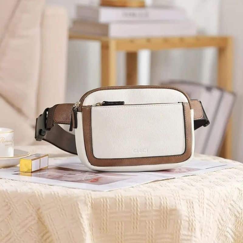 Sac banane cuir beige ceinture