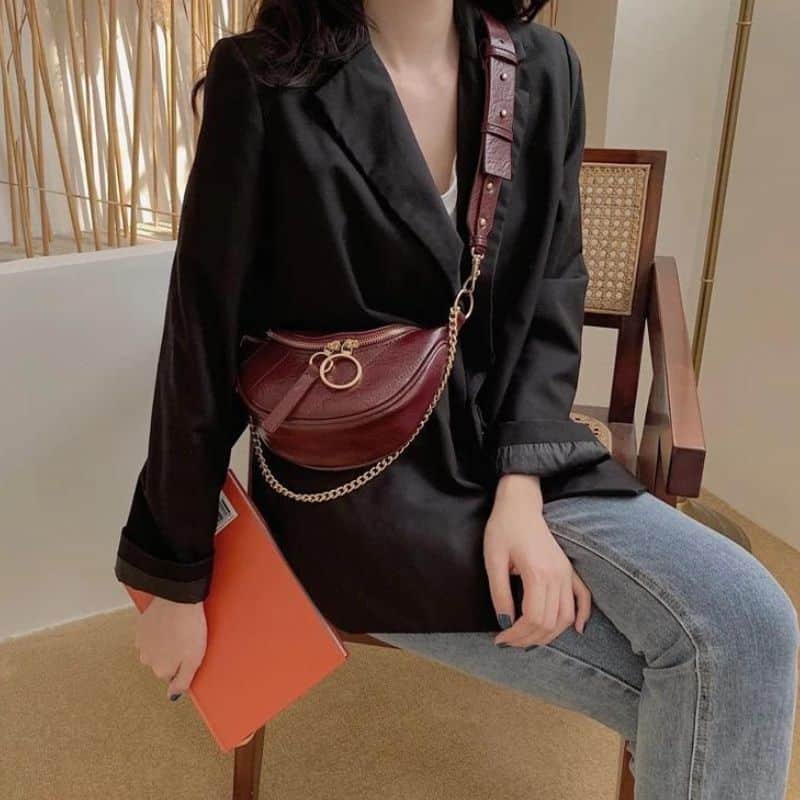 sac banane cuir bronze bandoulière avant