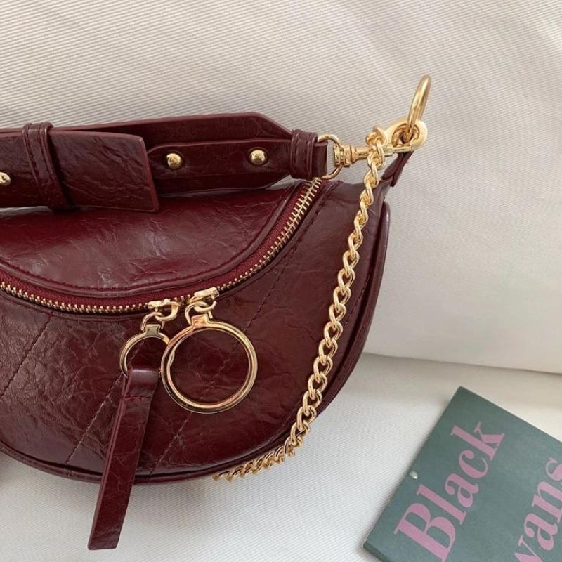 sac banane cuir bronze profil