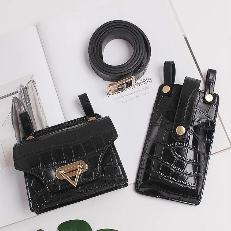 sac banane cuir croco 3 pièces chic
