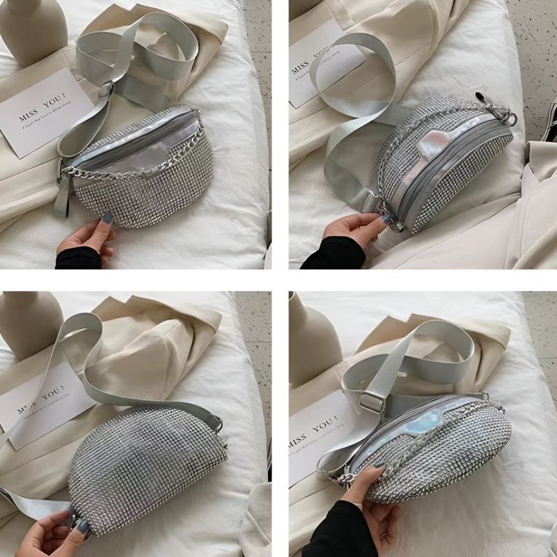 sac banane femme strass argent chic