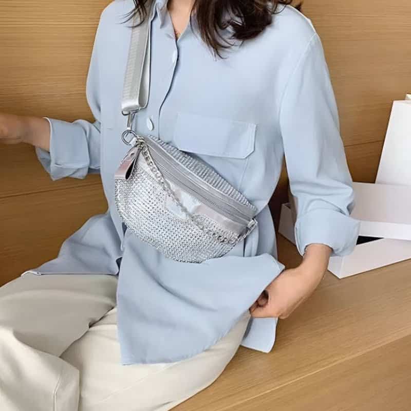 sac banane femme strass argent design