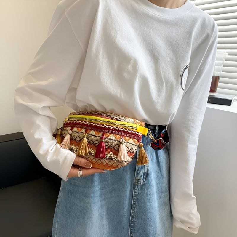 sac banane à frange ethnique à la ceinture