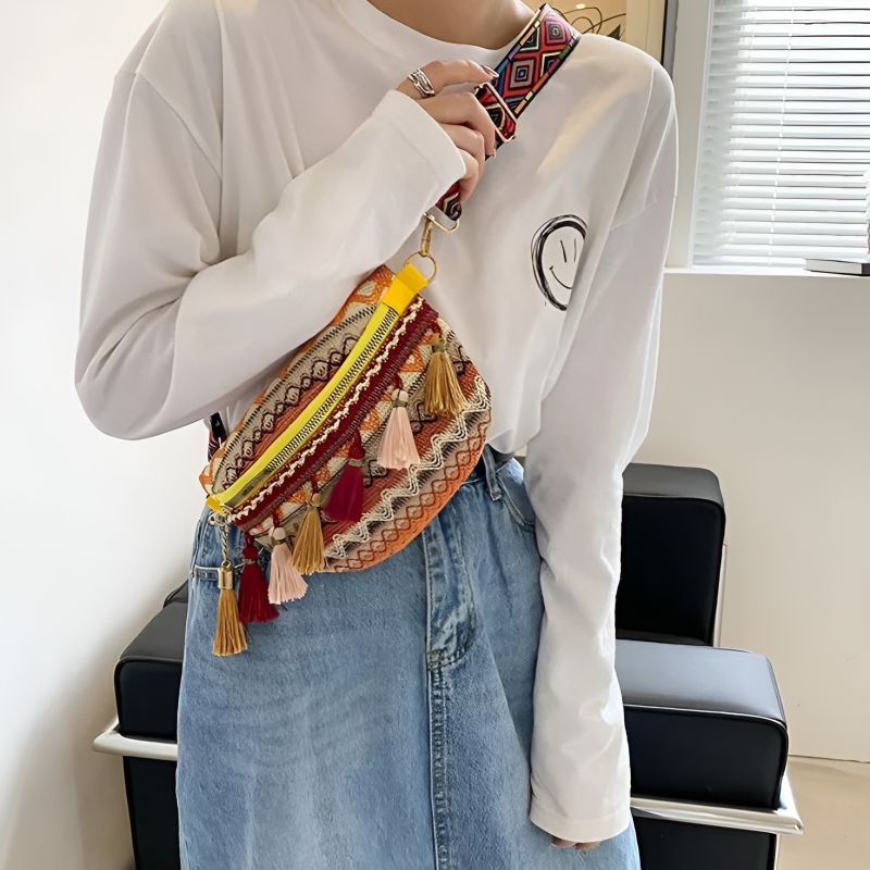 sac banane à frange ethnique bandoulière