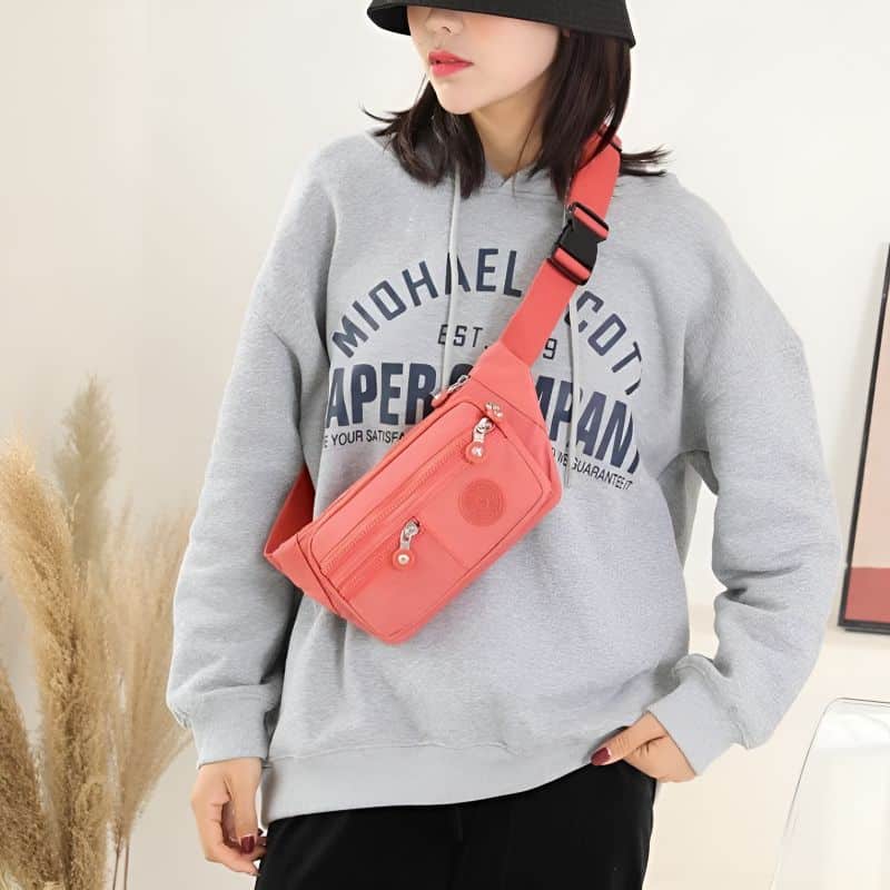 sac banane multipoches rose bandoulière
