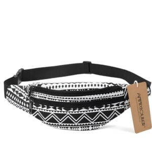 sac banane tissu pour femme motif ethnique Noir/Blanc
