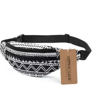 sac banane tissu pour femme motif ethnique Noir/Blanc (vue transversale)