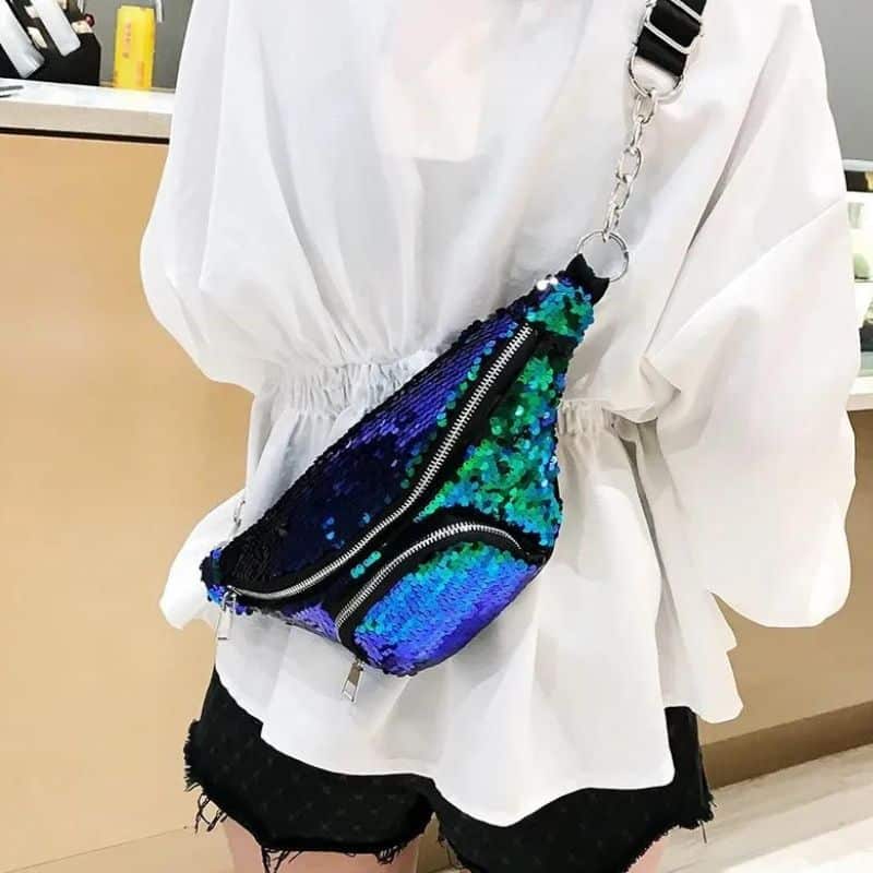 sac banane bleu paillette design