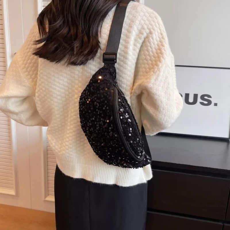 sac banane femme noir paillette design