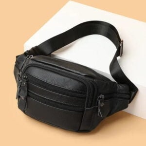 sac banane homme cuir noir