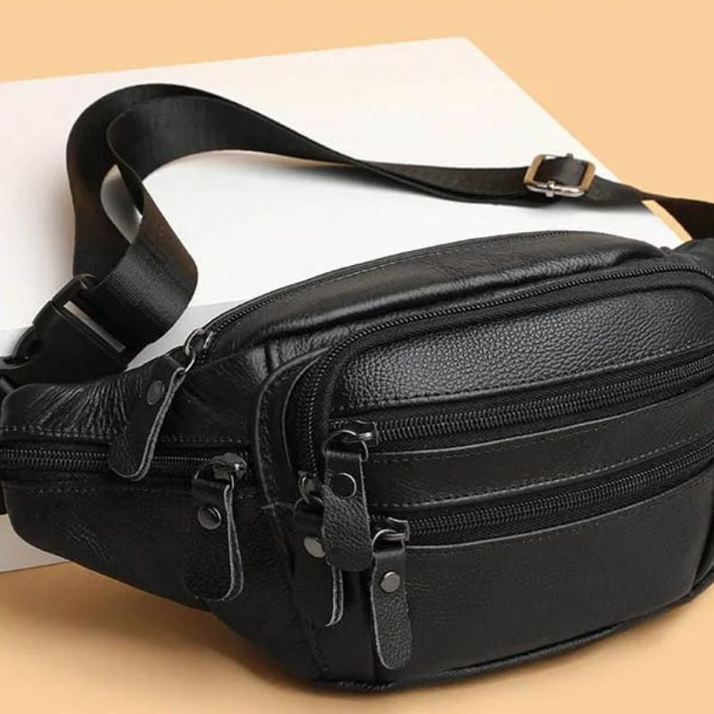 sac banane homme cuir noir design