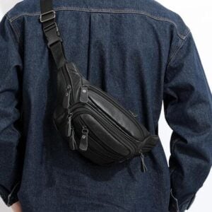 sac banane homme cuir noir