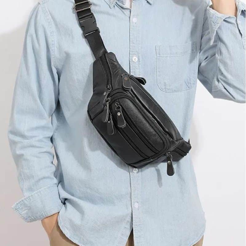 sac banane homme cuir noir qualité