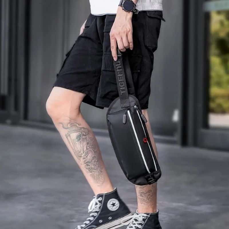sac banane homme trois poches nylon esthétique