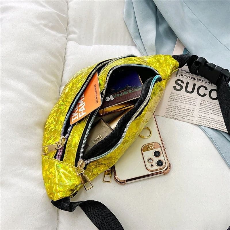 sac banane jaune paillette intérieur