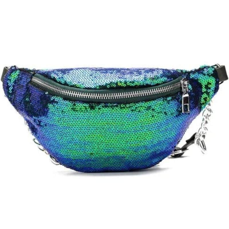 sac banane vert paillette profil