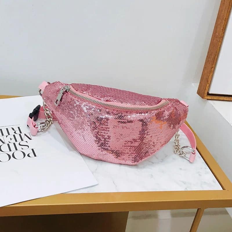 sac banane rose paillette
